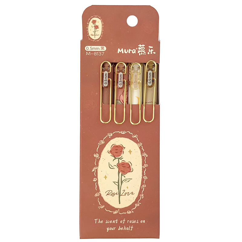 M-8137 Rosa mula y pluma de gel de prensa de poema estilo retro ins ST de secado rápido de alto aspecto cepillo pregunta pluma negro