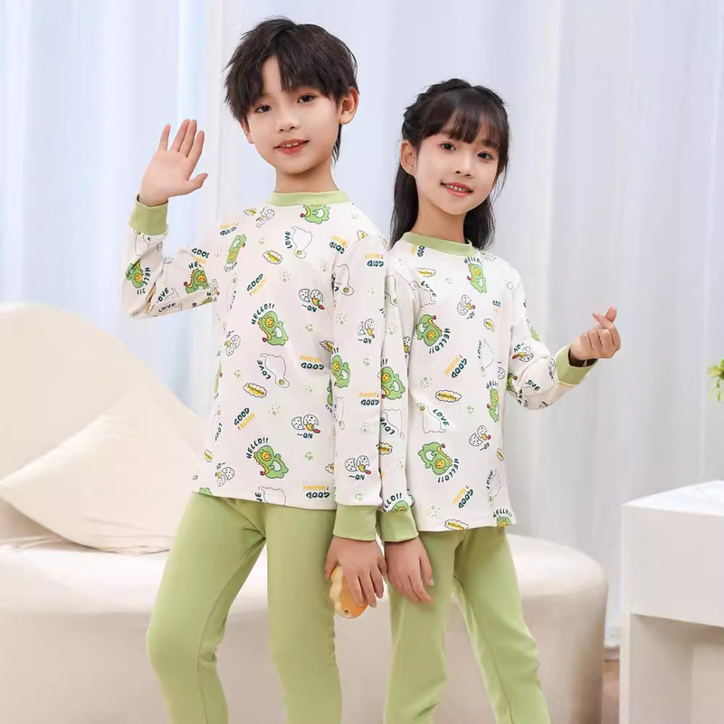 2024 Autumn and Winter Children's Autumn Clothes and Autumn Pants Pure Cotton Underwear Set for Boys and Girls Mid-Collar Cotton Sweater Warm Bottoming Pajamas