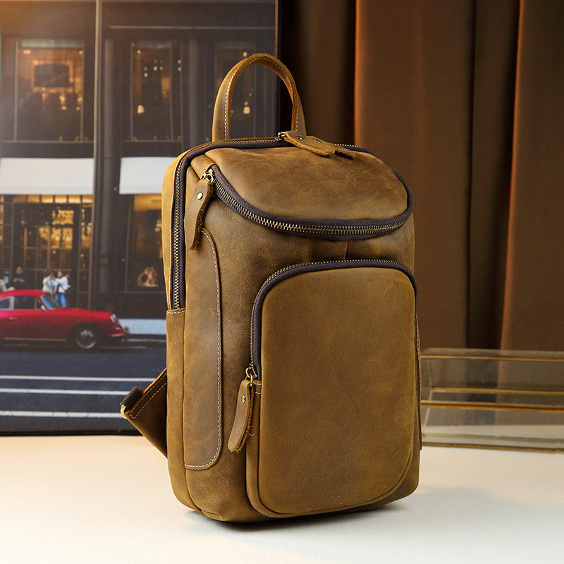 Retro Men's Shoulder Bag Crazy Horse Leather Multifunctional Casual Chest Bag Genuine Leather Stylish Unique_voghion.com