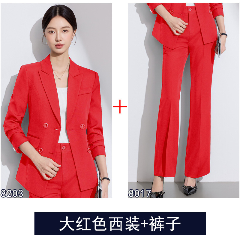 红色职业套装女美容会所技师工作服售楼部前台接待医美咨询女套裤|undefined