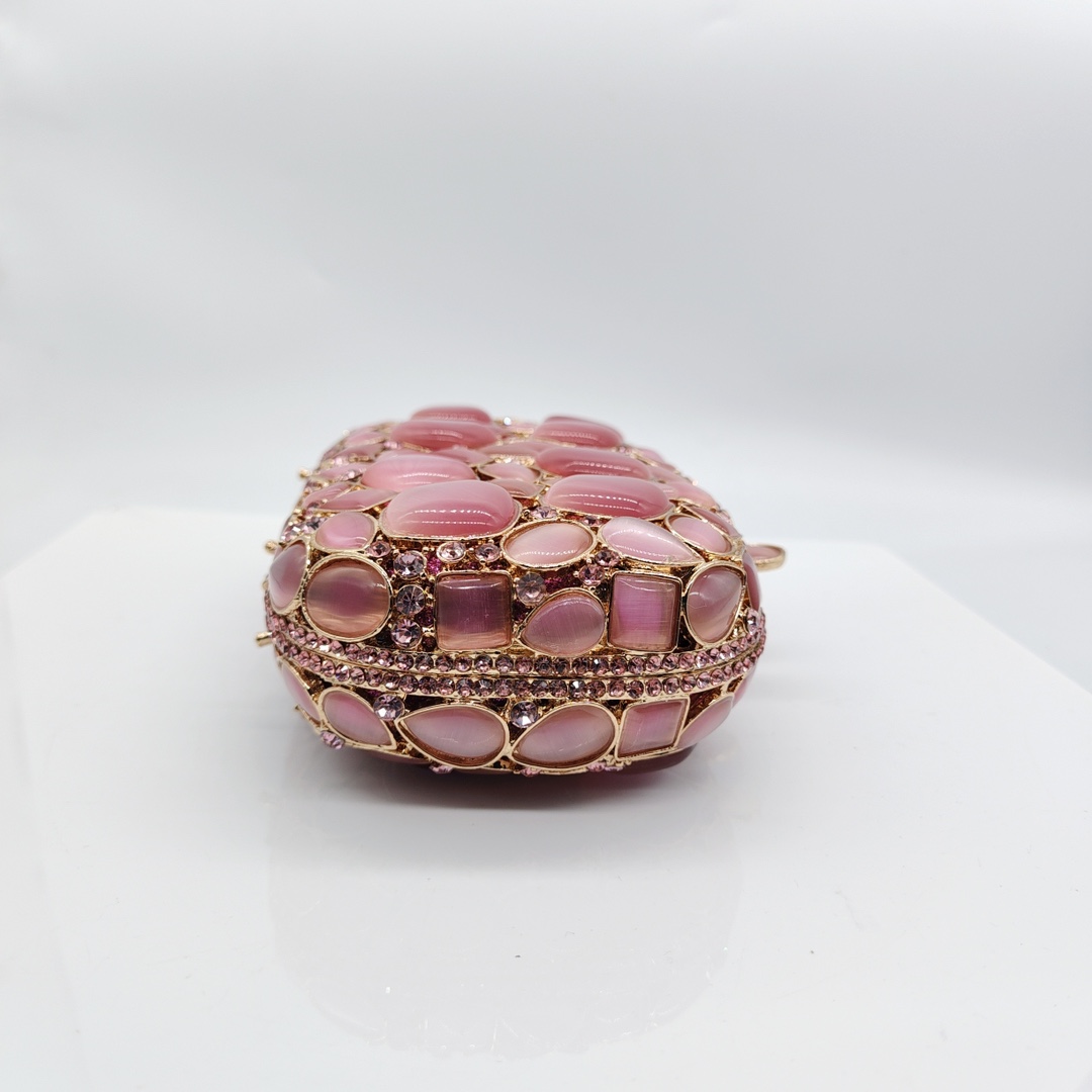 Túi clutch nữ cầm tay dạ tiệc đính đá mắt mèo kim loại rỗng phong cách Âu Mỹ — Màu hồng, màu đỏ tía, Cá tính đặt làm