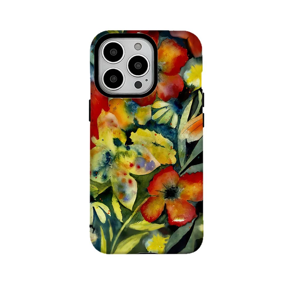Чехол для телефона совместимый с iPhone16, iPhone16 Pro, акварельный дизайн, цветочный, 2 в 1, 14/13/12