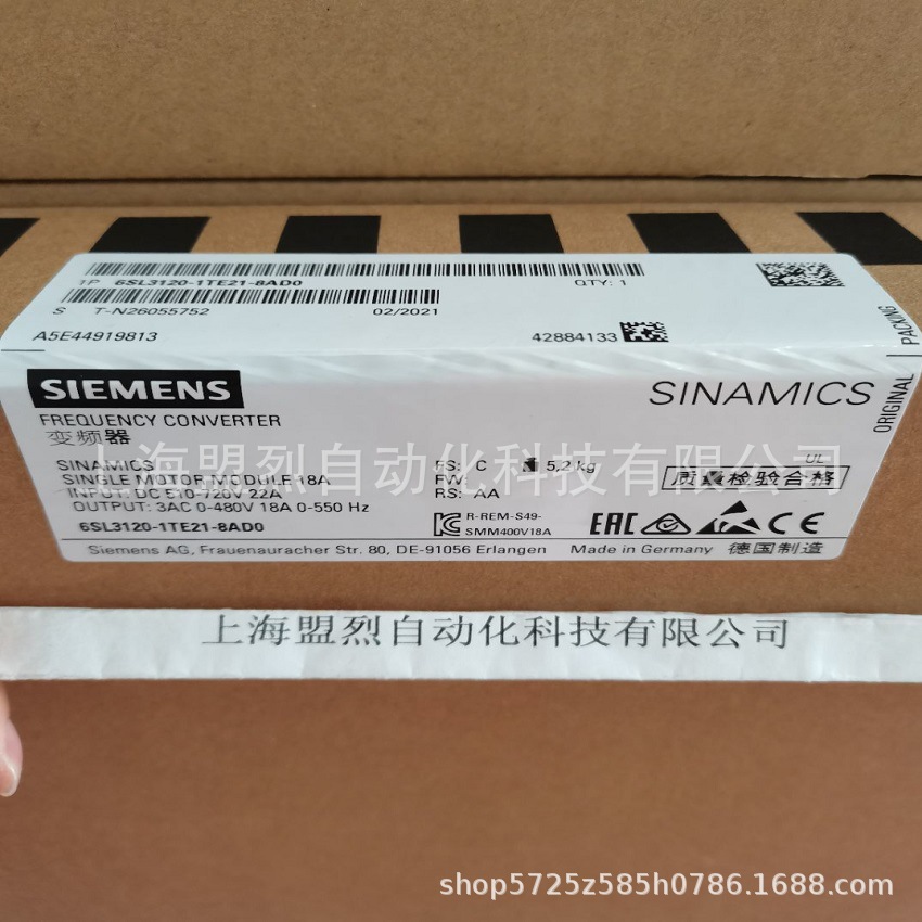6SL3120-1TE21-8AD0 西门子S120单MOMO 18A D型 6SL31201TE218AD0