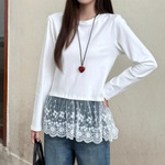 蕾丝下摆内搭打底衫2025年 上衣冬装打底衫女可外穿白色长袖上衣