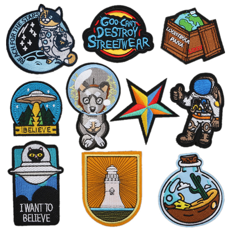 space cat embroidery signal tower embroidery cloth sticker  ironing