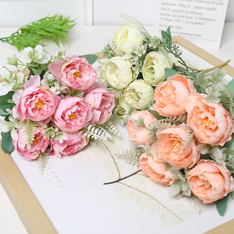 仿真花牡丹6头居家装饰婚庆摄影道具厂家批发假花客厅花材插花