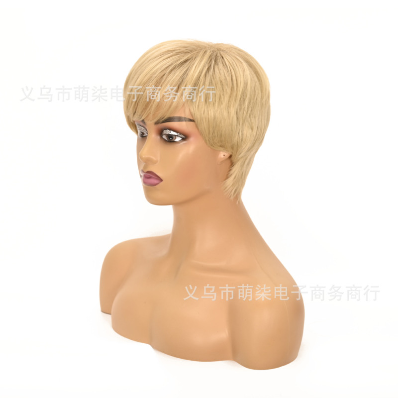 European and American Popular Short Blonde Pixie Wigs for Women, Golden Short Hairpieces, Cross-Border Export Hot-Selling Short Wigs