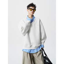 千重洋-假两件条纹卫衣男款春秋季复古百搭美式潮牌休闲上衣黑色