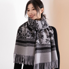 直播爆款双面仿羊绒围巾女秋冬季百搭加厚保暖围脖高级感披肩两用