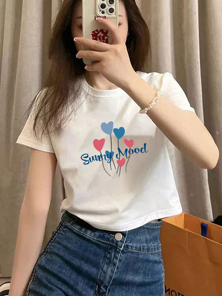 Cotton summer short short sleeve T-shirt with a round collar