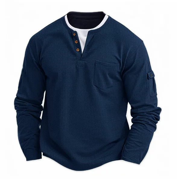Cross-border Men's T-shirt Fake Two-piece Double-layer V-neck Autumn and Winter Fashionable Stitching plus size Base Shirt Long-sleeved T-shirt for Men