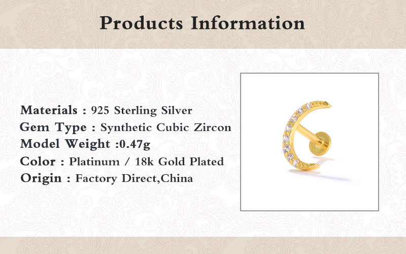 2g Weight Zircon Inlay Material Ear Studs Classification 1 Piece Ear Cartilage Rings & Studs Fashion Star Moon Lightning 925 Sterling Silver Inlay Zircon