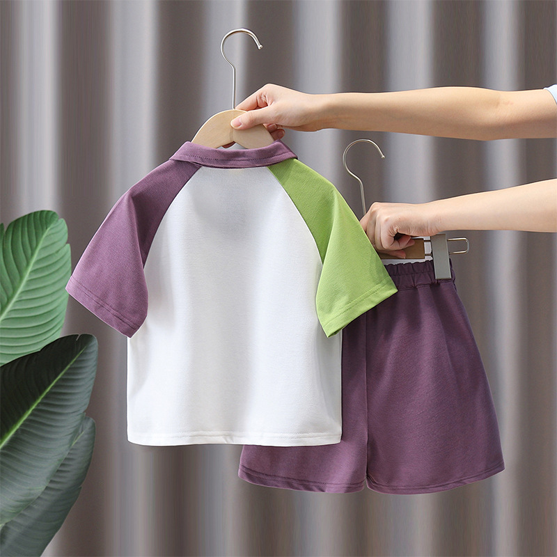 7434 traje de verano para niños 2025 nueva camisa POLO de manga corta para niños guapos traje de dos piezas deportivo de verano