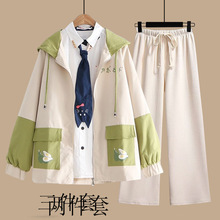 单套装日系森女秋装学生牛油果韩版宽松外套软妹休闲阔腿裤两件套