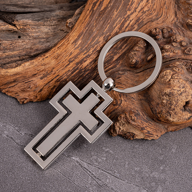 금속 회전 크로스 키 체인 맞춤형 창작 활동 작은 선물 펜던트 양면 레터링 레이저 로고
