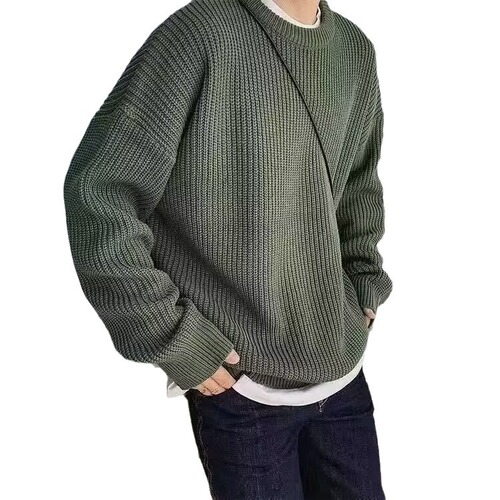 Men's Round Neck Sweater 2024 New Autumn/Winter Knit Top for Layering Loose and Thick Ins Korean Style Trendy