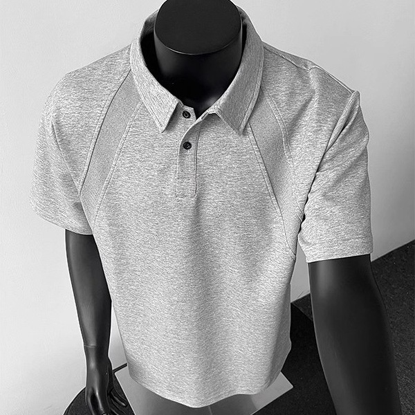 Camisa tipo polo de manga corta de hombro recto americano Camisa pesada de verano para hombre Camiseta de solapa Manga raglán cleanfit media manga