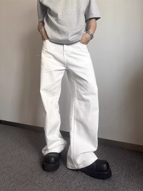 ホワイトシミタージーンズメンズアメリカンバイブハイストリートカジュアルクリーンフィットパンツハンサムストレートレッグマイクロフレアパンツ|undefined