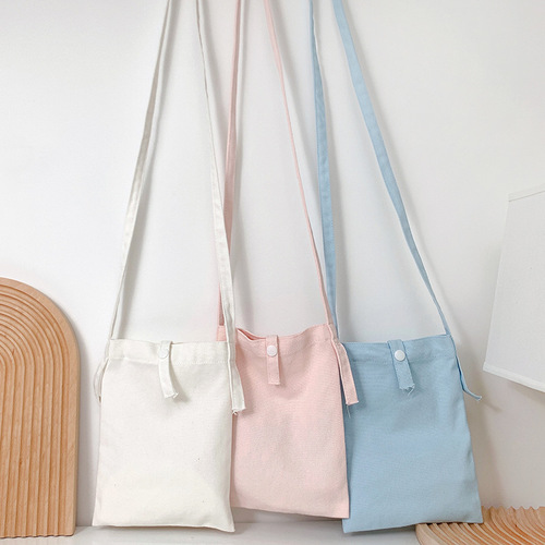Simple solid color niche crossbody canvas small bag portable mobile phone bag women's crossbody small square bag for mobile phone
