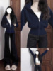 Navy Slim Short Sweatshirt Jacket Women's Autumn New Waist Slimming Top Korean Versatile Sports Cardigan
