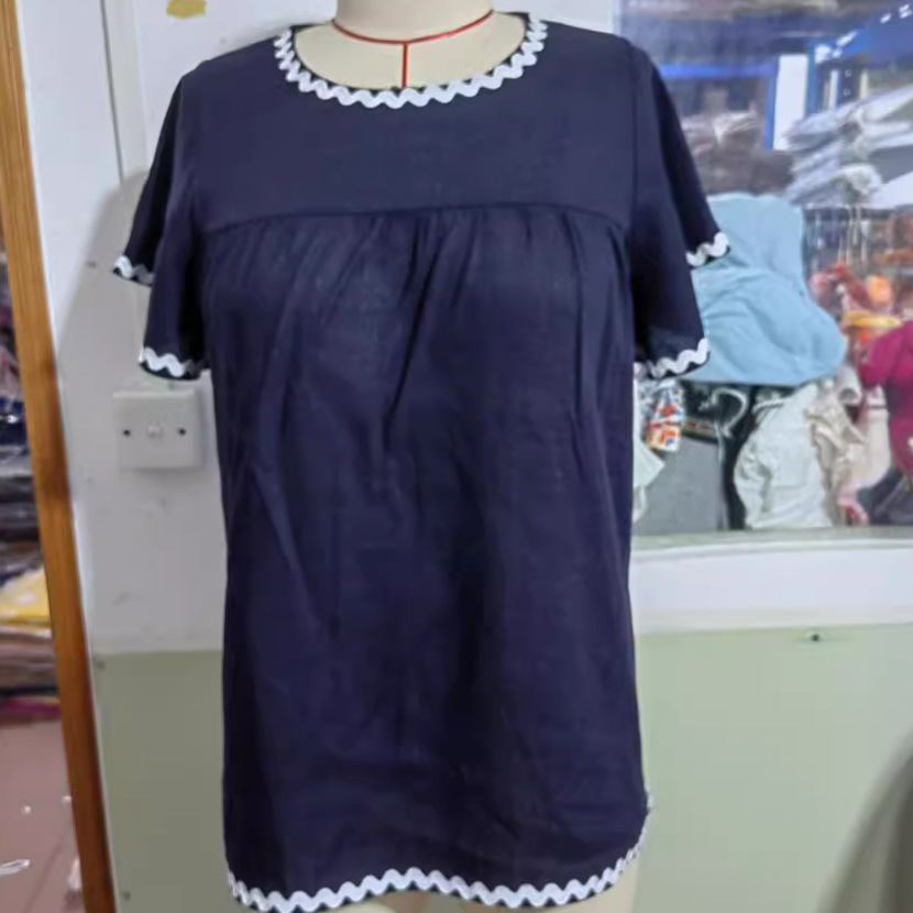 European and American 2023 Cross-Border Amazon New Short-Sleeved Round Neck Wavy Lace Pure Color Splicing Women's Dress