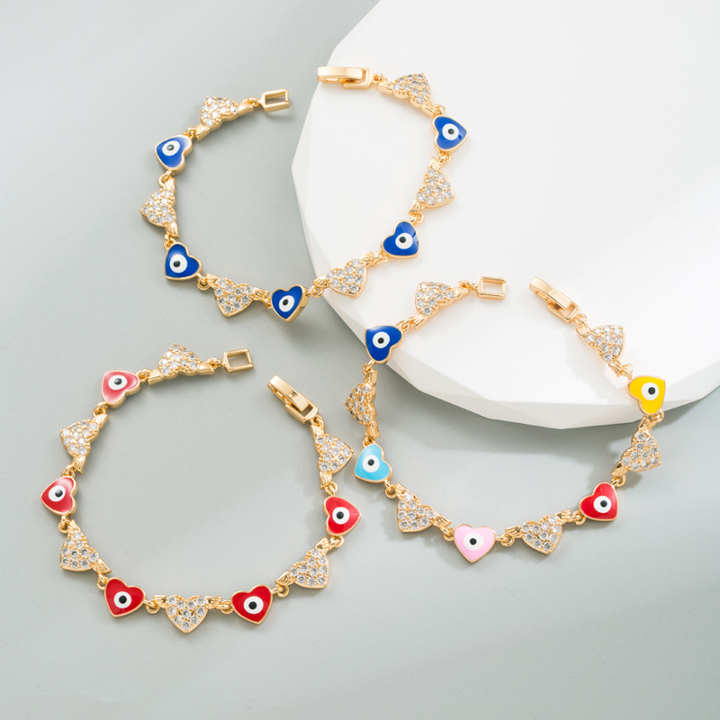 Fashion Heart Shape Copper Bracelets Enamel Inlay Zircon Copper Bracelets