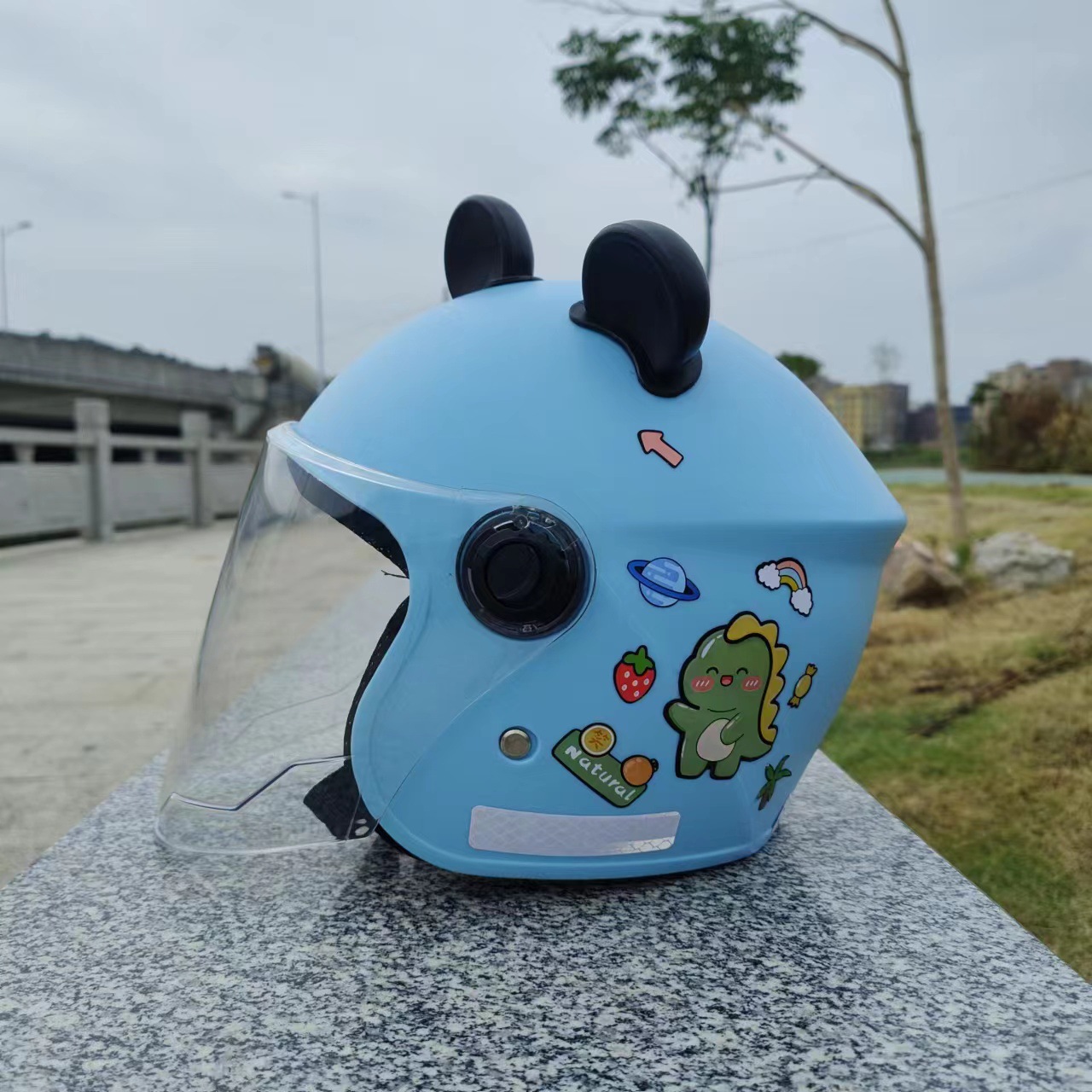 블루 캐주얼 스티커 + 투명 긴 거울 + 흑곰 귀