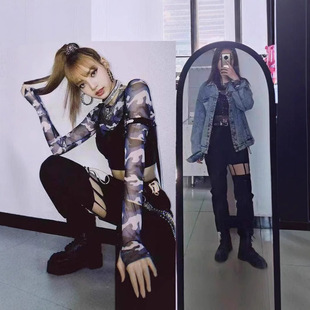 Lisa-Style Hollow-Out Ripped Workwear Jazz Dance Pants Performance Practice Clothes Korean Dance Girl Group Ds Dance Performance Outfit