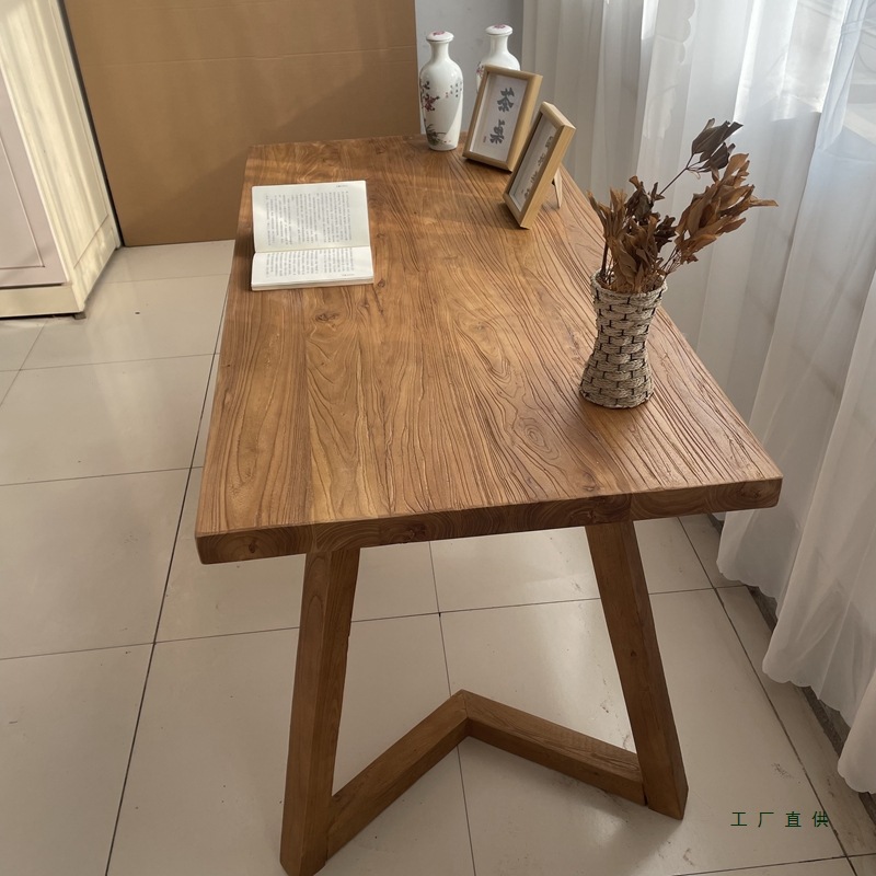 Old Elm Desk Solid Wood Retro Tea Table Tea Table Home Long Table Log Bar Table Dining Table Simple Office Desk