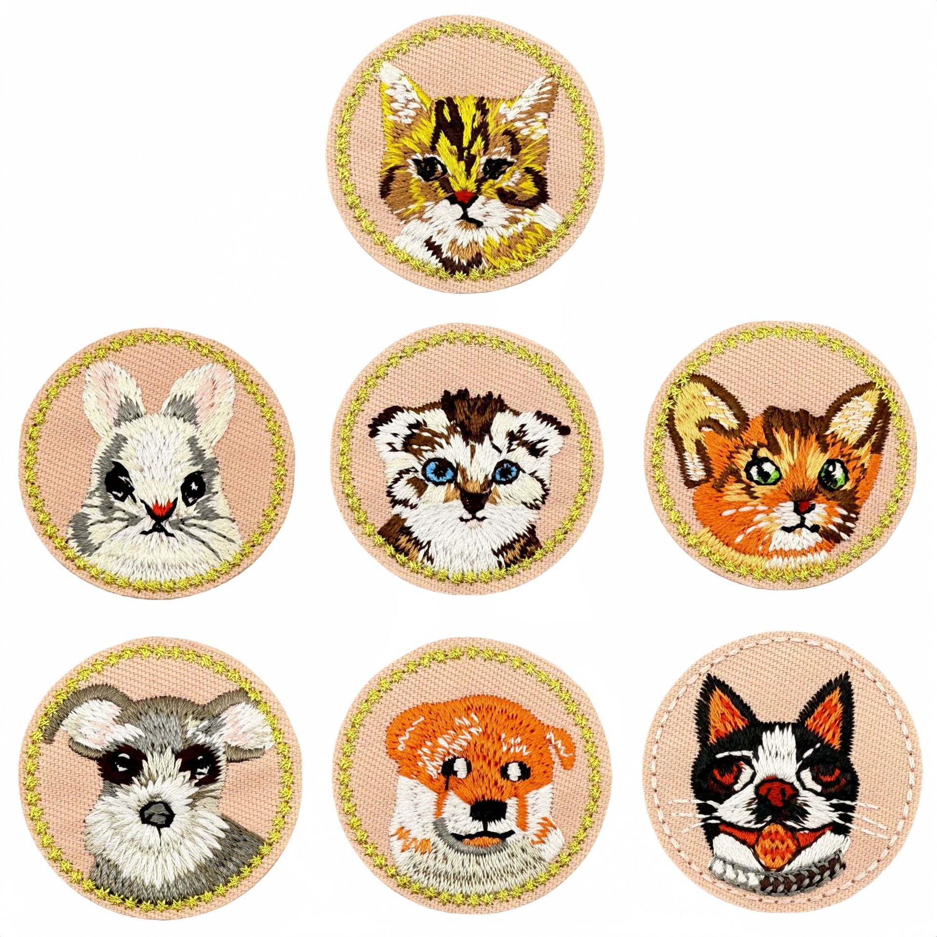 圆形可爱小狗猫咪图案刺绣布贴卡通动物服装辅料徽章补丁配饰现货