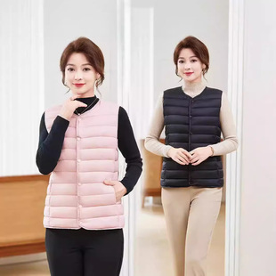 Middle-Aged and Elderly Mothers' Thin Round-Neck Cotton Coat Lining down Cotton Vest Women's Large Size Warm Waistcoat Vest