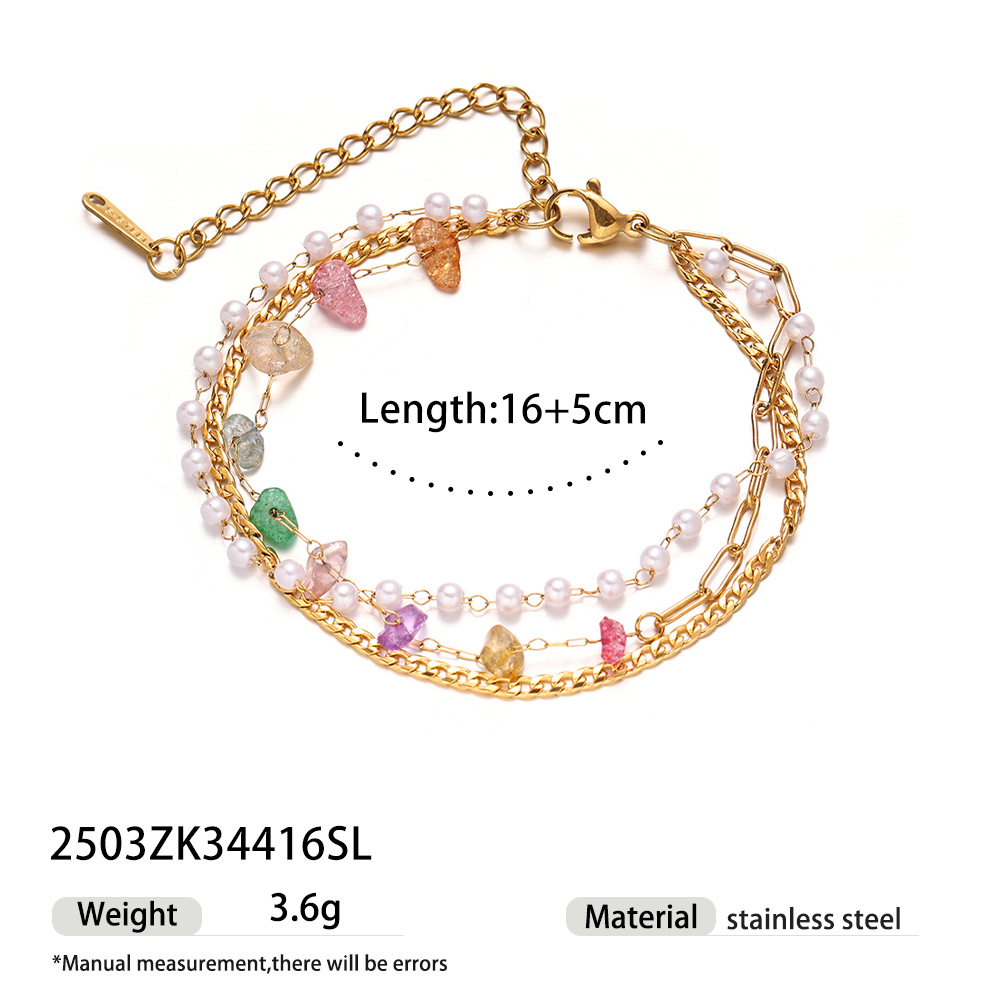 Tena pulsera de acero inoxidable europea y americana, lujo ligero, sentido de alta gama, pulsera de piedra natural de moda para damas, nueva joyería de mano de verano