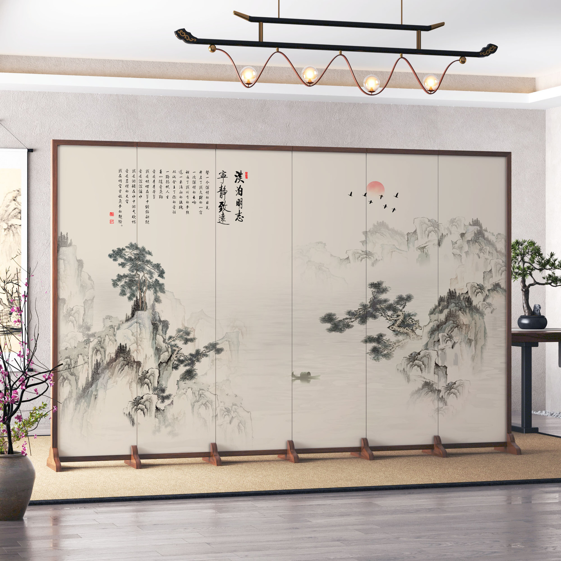 New Chinese-Style Folding Screen for Hotel Tea Room, Entryway Partition, Home Movable Divider, Background Wall, Office Rω
