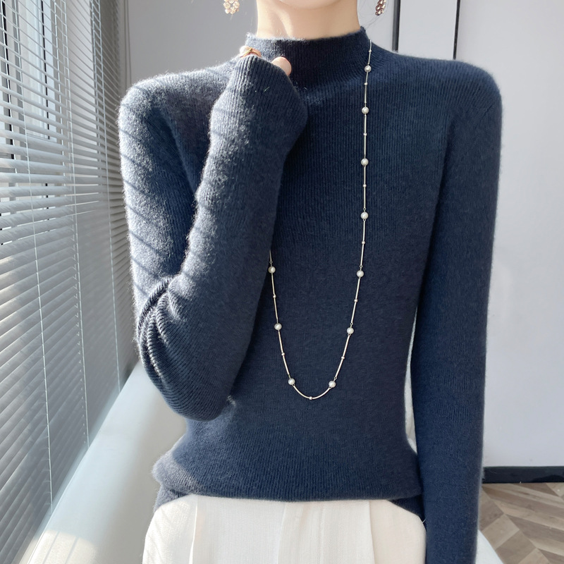 Creative 2026 Autumn Mature Style Private Outfit Socialite Half-High Neck Regular Women's Base Layer Top Factory Wholesale