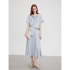 E系法式抽褶短袖衬衫女2025夏季新款莱赛尔天丝优雅设计感衬衣