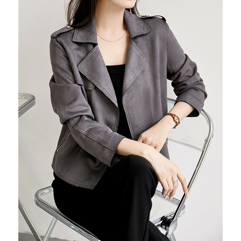 Easy-to-care high-end environmental protection suede ~ motorcycle jacket coat 4-color short women's leather coat 2023 autumn women's clothing