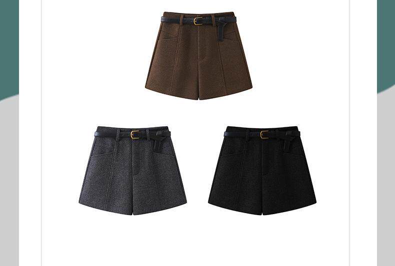 Quần short len cạp cao nữ dáng thẳng, phong cách thời thượng — Màu xám đậm (len nâng cấp), Màu đen (len nâng cấp) chi tiết 3