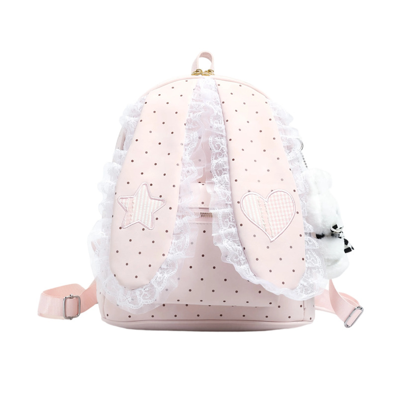 2026 nuevo punto de onda oreja de conejo mochila de moda mujer bolso de hombro universal portátil ligero bolso de encaje dulce