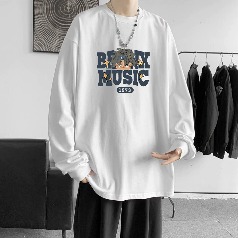 Весенние и осенние новые футболки с длинными рукавами в гонконгском стиле музыкальный мальчик с принтом мужской фон красивый