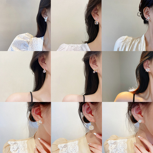 S925 Silver Needle Zircon Pearl Earrings High Fashion Bow Retro Earrings Design Earrings Korean Earrings