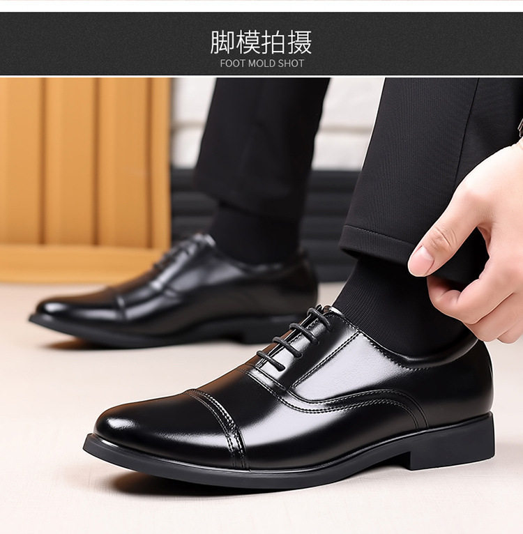 Giày da nam công sở cỡ lớn ba quai buộc dây, mũi tròn, cổ thấp, đế cao su — Màu đen thắt dây, Màu đen đế bằng, Màu đen đế bằng lót bông, Màu đen độn cao chi tiết 21