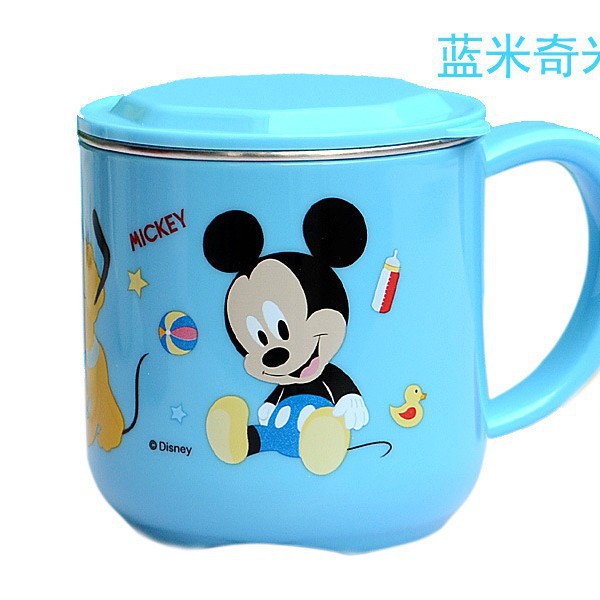Taza de acero inoxidable para niños de Disney Taza de agua para niños Taza de agua para bebés Taza de leche casera anticaídas Set de cubiertos para bebés