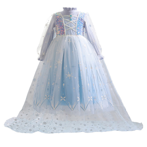 Elsa Princess Dress for Girls - Spring and Autumn Knitted Wool Dress with Ice and Snow Theme