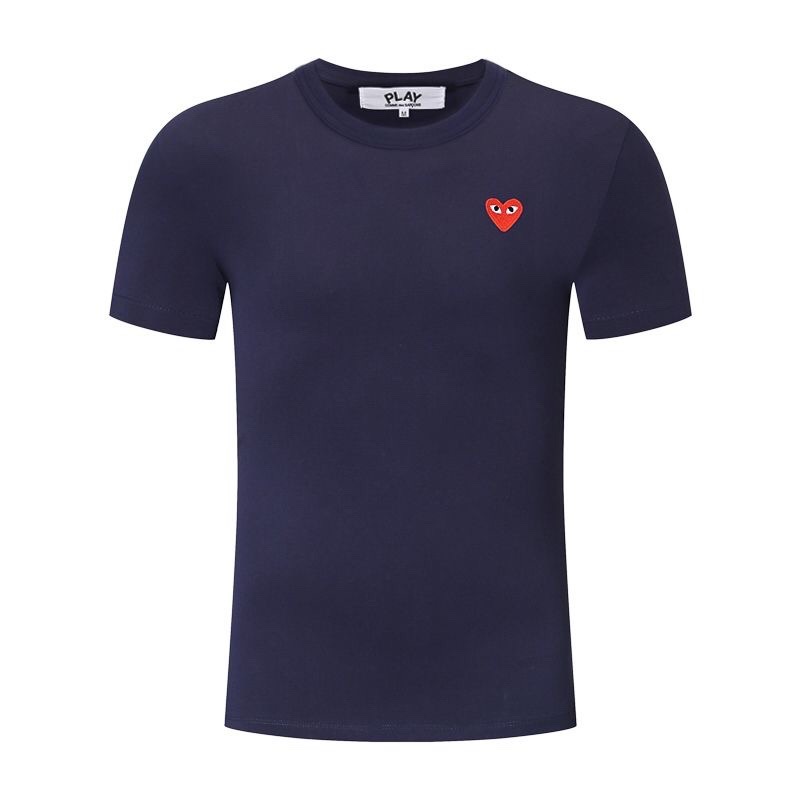 PLAY camiseta de manga corta unisex con bordado de corazón de mosaico de verano, corazón doble, corazón dorado