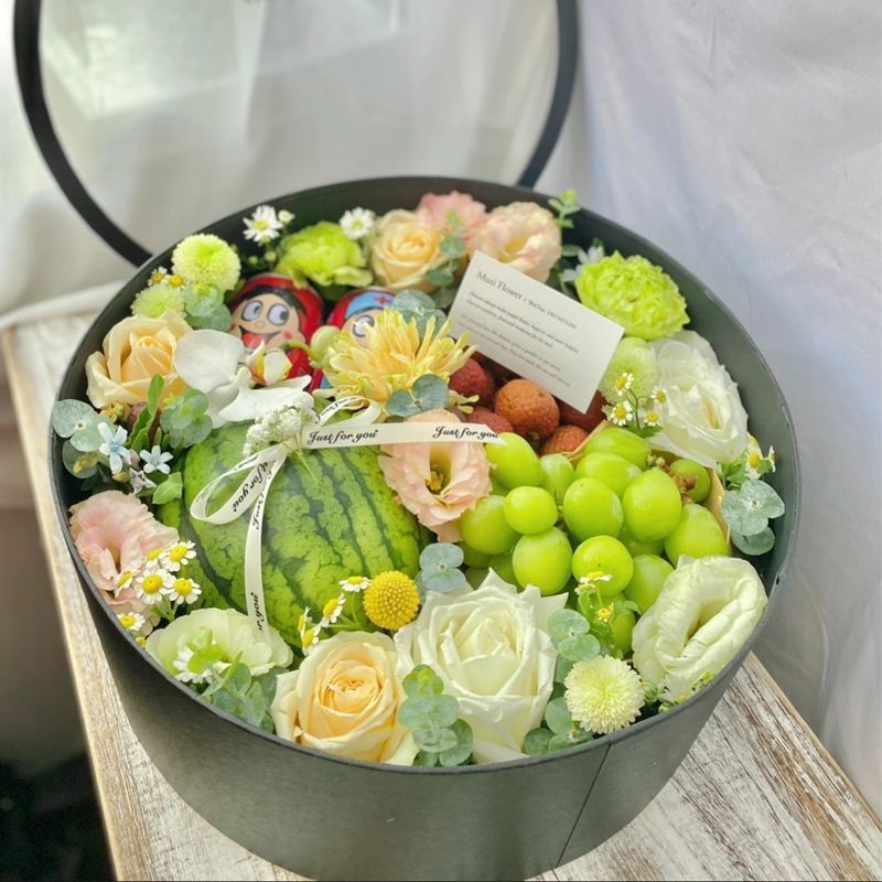 聖誕節創意水果禮盒圓形裝花束禮盒空插花包花花藝入冬四件套盒子