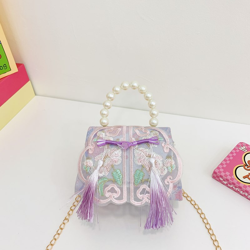 Niñas dulces perlas de aire extranjero bolsas de accesorios portátiles de estilo antiguo con bolsas de ropa de estilo chino niñas lindas bolsas de lápiz labial un hombro