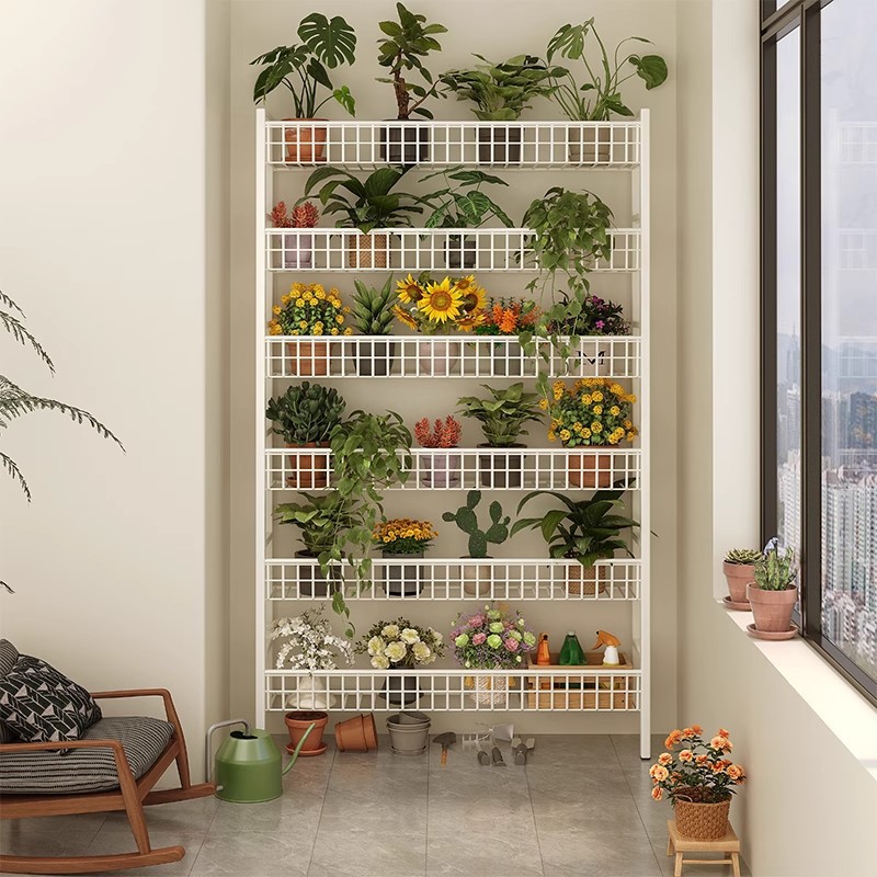 Estante de flores, estante, balcón, arte de hierro, no ocupa espacio, soporte para macetas, piso, nueva pared, sala de estar natural, pared de plantas