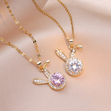 项链女 甜美可爱微镶锆石小兔子吊坠日韩新款钛钢项链ins风锁骨链