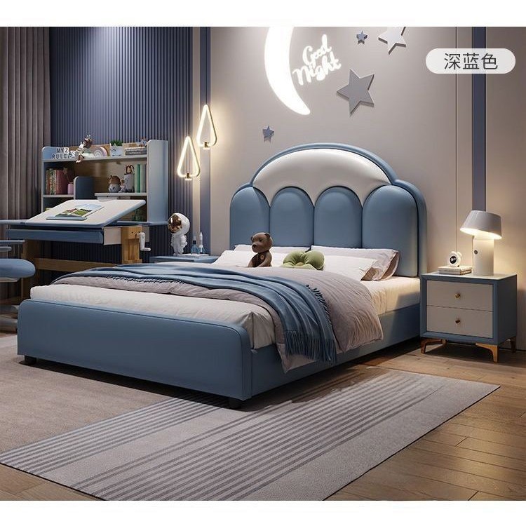 Cama de madera maciza para niños cama de cuero para niños cama individual 1.2m 1.5m 1.8m dormitorio principal cama de envoltura blanda
