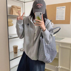 011 慵懒风连帽卫衣女秋季新款重工刺绣字母女式拉链开衫外套卫衣